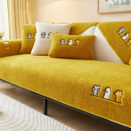Bobomon Sherpa Fleece Sofa Couch Cover Non Slip Soft Warm Plush Corner Sectional Sofa Slipcover Fuzzy Faux Fur Covers for Dogs Pets Kids