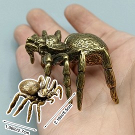 YINSHIU Brass Spider Figurine Creative Vintage Brass Animal Tarantula Wealth Sculpture for Home Office Zen Garden Ornament