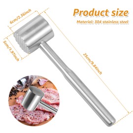 FwQoFvk 304 Stainless Steel Meat Mallet, Dual Side Design Meat Tenderizer Mallet, Ergonomic Handle Non Slip Grip Meat Hammer Softener for Steak Tenderizing Home Kitchens 25x6x5cm