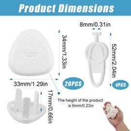 20 Pcs Three-Hole Plug Socket Covers UK, Baby Safety Socket Covers with 4 Opener, Child Safety Plug Protectors for Sockets Ideal for Home and School (White)