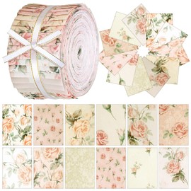Ganeen 200 Pcs Floral Jelly Fabric for Quilting 2.56 Inch Quilting Strips Patchwork Roll Precut Patchwork for Craft Sewing DIY Crafts(Pink Flower Pattern)