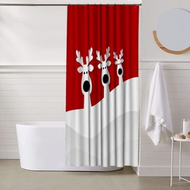 Ansouyi Christmas Reindeer on Red Shower Curtain Set with 12 Hooks, Bath Curtains Waterproof Polyester Fabric, Home Bathroom Bathtubs Decor Washable Durable Fabric, 72" Wx72 L