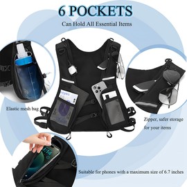 OUYULAI Running Vest for Men and Women, Lightweight Hydration Vest with a 500 ml Water Bottle, Reflective Running Backpack with 6 Pockets and Adjustable Strap, Suitable for Hiking, Cycling, Racing