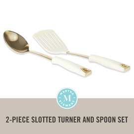 Martha Stewart Lockton 2-Piece Stainless Steel & Nylon Kitchen Slotted Turner and Spoon Set - Linen w/Gold
