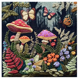 Mushroom Garden Puzzles for Adults 1000 Pieces, Forest Mushroom Butterfly Jigsaw Puzzles, Flowers Nature Plant Embroidery Puzzle as Home Decor