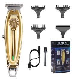 KEMEI Professional Beard & Hair Trimmer for Men, Cordless T-Blade Trimmers, Electric Hair Clippers for Barbers and Stylists, All Body Grooming-Model 1949 Gold