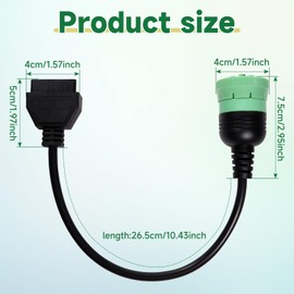 Bufeegua 9 Pin J1939 Male to 16 Pin OBD2 OBDII Female Right Angle Green Type 2 Adapter Cable for Heavy Duty Trucks and Commercial Vehicles for Freightliner Truck for Diagnostic Tool and ELD Tracker