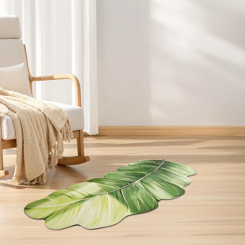 YOOCHUENG Leaf-shaped bath mat, ultra-thin, quick-drying, non-slip and absorbent bath