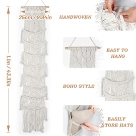 Funria Macrame Hat Hangers for Wall Handmade Boho Baseball Cap Hanger Hand Knitting Cap Organizer Hat Holder for Wall Over Door Ball Hat Rack for Decoration Wardrobe Living Room Bedroom