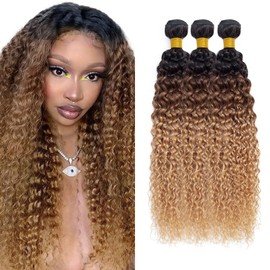 26 28 30 inch 4/27 Curly Wave Bundles Human Hair Honey Blonde Curly Wave Bundle Ombre Bundles Human Hair 4/27 Bundle Color 1BT4/27