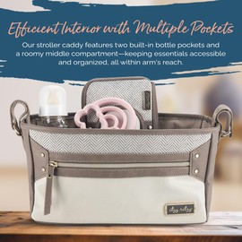 Itzy Ritzy Adjustable Stroller Caddy and Organizer Bag Featuring Front Zippered Pocket, 2 Built-In Interior Pockets & Adjustable Straps to Fit Nearly Any Stroller (Vanilla Latte)