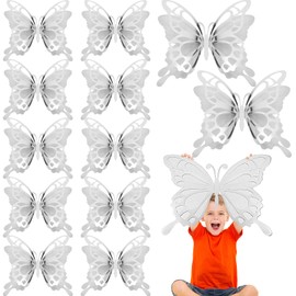 Geyee 12 Pcs 3D Large Butterfly Party Decoration 12 Inch 10 Inch Big Butterfly Centerpieces for Tables Baby Shower Birthday Wedding Hanging Decoration(Silver)