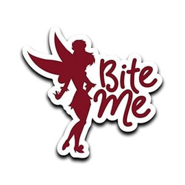 WSQ Bite Me Sassy Fairy Vinyl Sticker Decal Funny Waterproof - 5 Inches - for Car Truck SUV Van Window Bumper Wall Laptop Tablet Cup Tumbler Women Girl Hard Hat Vintage Interior Accessories