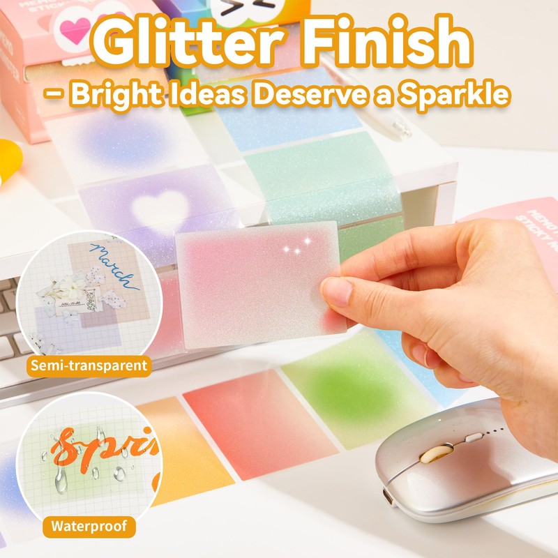 Monster Sticky Notes – Glittery Semi-Transparent Full-Adhesive Sticker Notes with