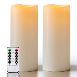 Lumeavetra 5" x 12" Large Waterproof Outdoor Flameless Candles Battery Operated LED Pillar Candles for Indoor Outdoor Lanterns, Off White, Long Lasting, Set of 2