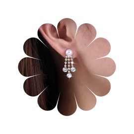 Sttiafay Vintage Crystal Pearl Drop Earrings Rhinestone Tassel Dangle Earrings Gold Pearl Stud Earrings Sparkle Cz Pearl Bridal Earrings Jewelry for Women