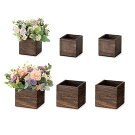 NUPTIO Wooden Box for Centerpiece Wedding: 6 Pcs Rustic Square Planter Box for Christmas Centerpiece Table Decorations - 4×4" & 5×5" Small Wood Vases Flower Pots for Windowsill Home Garden Decor