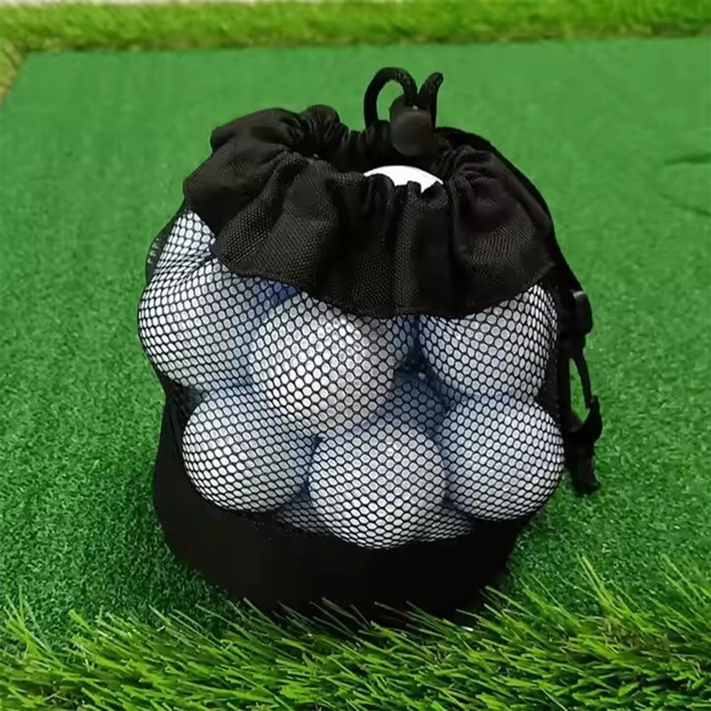 Yeanifeana 2-Pack Black Nylon Mesh Golf Ball Bags with Drawstring