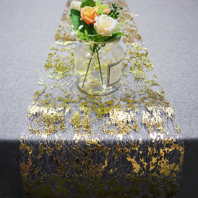 Modixun Gold Table Runner, Ultra Long Glitter Metallic Foil Thin