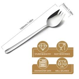 Kucensi Sporks, 6-Pack Salad Forks 18/10 Stainless Steel Metal Spork, 7.4 Inches Long Handle Dessert Spoons Ice Cream Spoons, Flatware Set Forks for Salad Fruit Noodle, Dishwasher Safe
