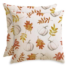 HiABsee Fall Pillow Covers 18x18 Inch Set of 2 Autumnn Pumpkin Decor Throw Pillow Covers Maple Leave Thanksgiving Decorations Outdoor Cushion Covers for Home Couch Sofa(F7-18)