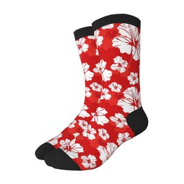 NiuKom Hawaiian Flowers Red Funny Socks For Men Women Novelty Crazy Socks Fit Casual Sport Formal Crew Socks Gifts