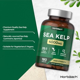 Horbaach Sea Kelp Tablets | 4000mg | 180 Vegan Tablets | High Strength Concentrated Extract | No Artificial Preservatives