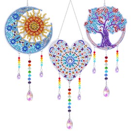 3 Pack Diamond and Painting Suncatcher Window Hanging Ornament Crystal Window Garden Decor DIY Kits for Beginners Adult Kids -Tree, Moon, Heart