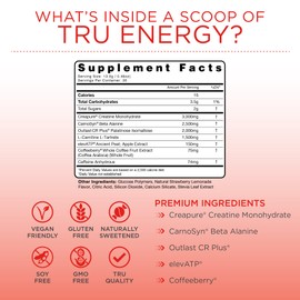 TRU Supplements Energy, Pre Workout Training Formula, Vegan Friendly, No Jitters, Improve Workout Performance, Naturally Extracted Flavors, 20 Servings (Strawberry Lemonade)