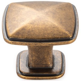 KOOFIZO Stepped Square Cabinet Knob - Antique Brass Pull Handle (31mm / 1.2 Inch), 10-Pack for Kitchen Cupboard Door, Bedroom Dresser Drawer, Bathroom Wardrobe Hardware