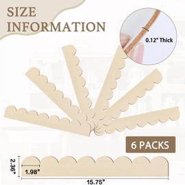 Scalloped Decorative Wood Trim Unfinished Scalloped Edge Wooden Molding Cute DIY Moulding Trims for Cabinet Window Shelf Door Wall, 15.74 x 2.36 Inch, 6 Pack
