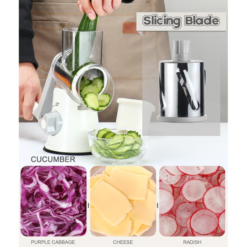Ourokhome Rotary Cheese Grater Hand Crank, Kitchen Shredder Speed Mandolin