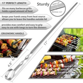 Afanfei Skewers - 17" Kabob Skewers for Grilling, Metal Sticks for Kabobs Stainless Stee