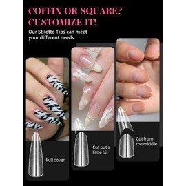 EBANKU 288 Pieces Clear Dual Nail System Shape Acrylic Stiletto Nail Extension Tips Nail Art Manicure Tools 12 Sizes with Scale