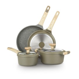 KASANOVA Bambù 6Pcs Cookware set, Die-cast Aluminum pots and pans, Nonstick frying pans and casseroles, Induction safe, PFOA-free (Green, 6 pcs)