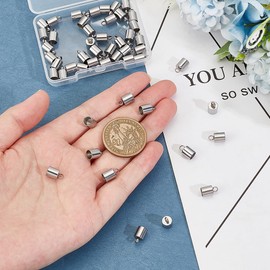 UNICRAFTALE 50pcs Column End Caps Stainless Steel Cord Ends 5mm Inner Diameter Smooth End Caps Terminators Cord Finding for Jewelry Making Kit, Stainless Steel Color
