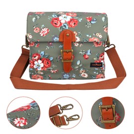 Tourbon Canvas Cycling Bike Bicycle Handlebar Bag Women's Shoulder Messenger Storage (Green with Flower)
