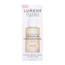 LUMENE Invisible Illumination Tinted Serum Foundation SPF30 with Vegan Collagen Serum & Hyaluronic Acid, Shade 00, 30 ml