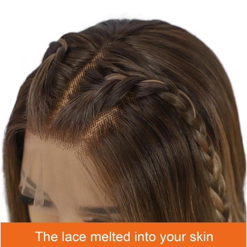 HD Lace Front Wig Human Hair Blend Highlights Wavy Curly