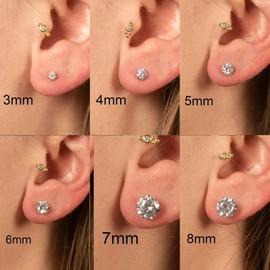 HUASAI Silver Stud Earrings Set Cartilage Stud Earrings Hypoallergenic Cubic Zirconia Titanium Stainless Steel 3mm-8mm CZ Stud Earrings for Women