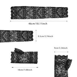 XDGBGFN 2 Pairs Lace Fingerless Gloves, Long and Short Black Fishnet Gloves 80s Retro Party Prom Tea Party Costume Accessory, Black