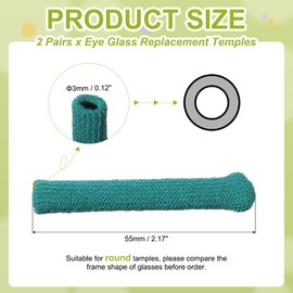PATIKIL 2 Pairs Eye Glass Replacement Temples, Cotton Anti-Slip Eyeglass End Tips Glasses Retainers Fits 3mm for Universal Thin Metal Eyeglass Sunglasses Temple, 55mm Green