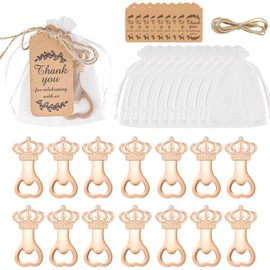 Crown Bottle Openers, 15 PCS Bottle Openers Baby Shower Return Favors for Guests Bottle Opener Decorations Birthday Party Souvenirs Gifts, Including Sheer Bags, Thanks Tags and Twine By MYCreator (15)