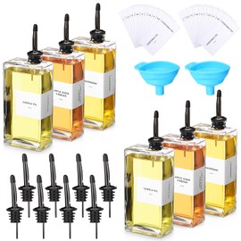 Reallnaive 6 Sets Olive Oil Dispenser Bottles for Kitchen with Oil Nozzles Funnel Labels Cooking Oil Dispenser 500ml Oil Dispenser Set for Kitchen Vinegar Coffee Syrup (Black)