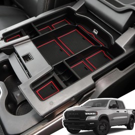 LANGBEAN Center Console Organizer for 5th Gen 2025 2024-2019 Ram 1500 2500 3500(Full Console w/Bucket Seats Only), ABS Storage Box, Middle Console Tray Organizer, Insert Container Pallet-Black