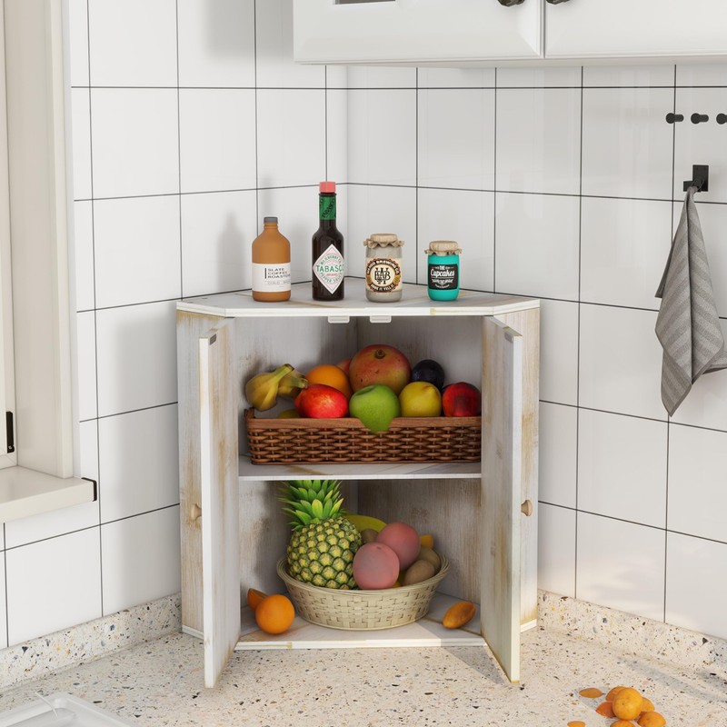 Trironsun Corner Bread Box for Kitchen Counter Double Layer Bamboo