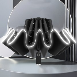 Lightweight Safety Blackout Inverted Umbrella - Reflective Men's Rain & Sun Parasol 3-Fold Green