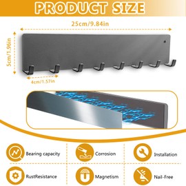 MiToBeLe Magnetic Key Holder for Fridge,Heavy Duty Strong Magnetic Key Hanger with 8 Hooks for Refrigerator,Magnetic Kitchen Utensil Holder for Metal Surface in Entryway,Garage,Pantry (Gray