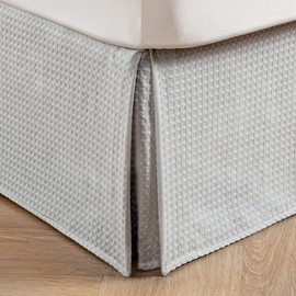 MIYE - Falda de cama plisada de tela gofre, con volantes a medida de 16 pulgadas, fácil de instalar, lavable a máquina (gris claro, queen, caída de 16 pulgadas)