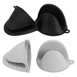 Vaincre Vaincre 4PCS Silicone Oven Mitts Heat Resistant, Silicone Potholders for Kitchen, Mini Rubber Oven Glove Kitchen Mittens, Cute Cooking Mitts (Black and Gray)
